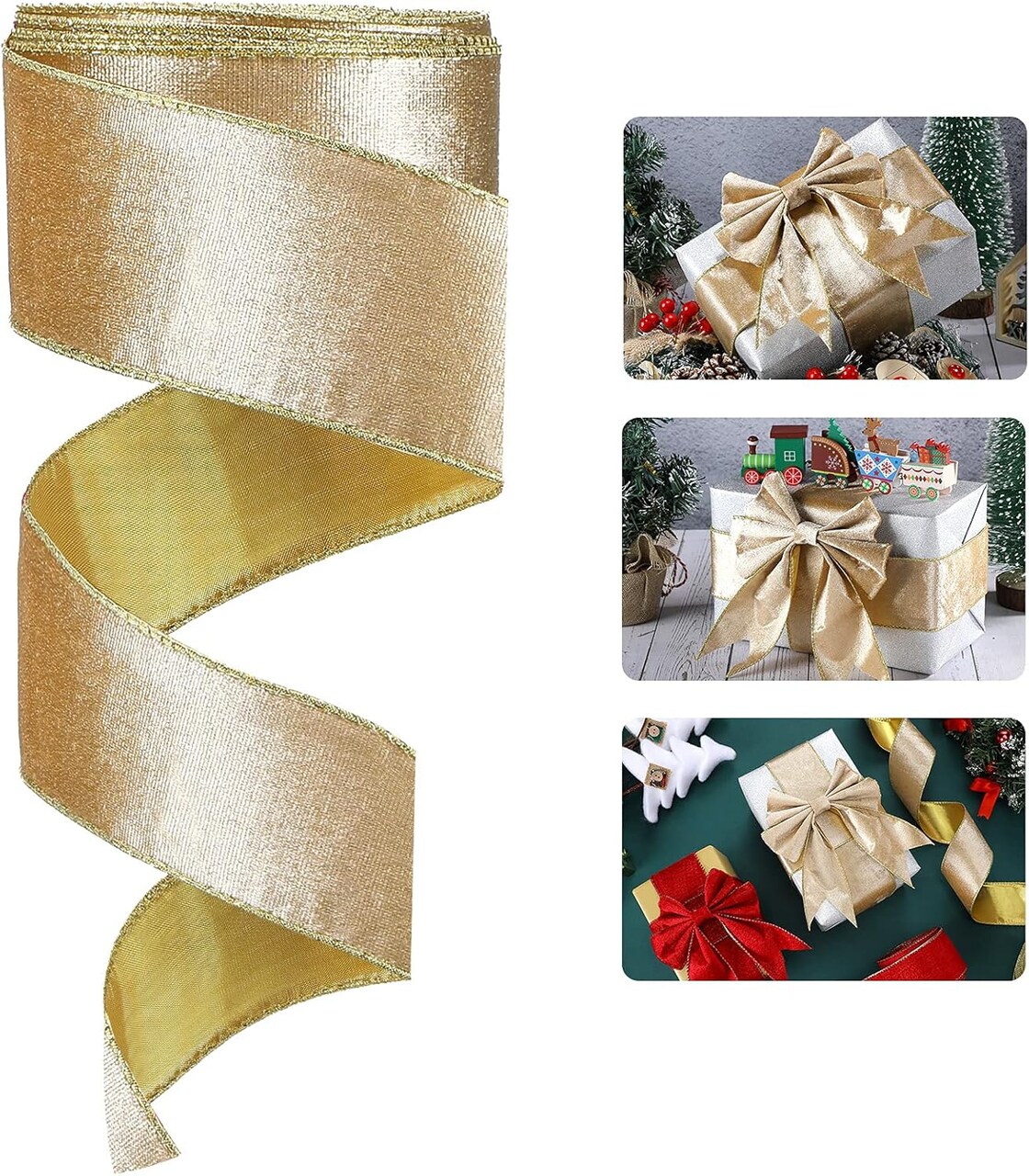 60 Yards 0.4 Inch Thin Christmas Ribbon Grosgrain Ribbon Red Green Dots Stripes Multi Rolled Xmas Gift Ribbon for Gift Wrapping Holiday Decoration DIY Crafts Christmas Ornaments